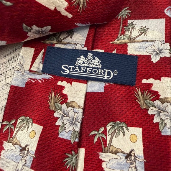 Stafford Red Silk Hawaiian Tie Extra Long Hula Dancers Tropical Vacation - Picture 5 of 6